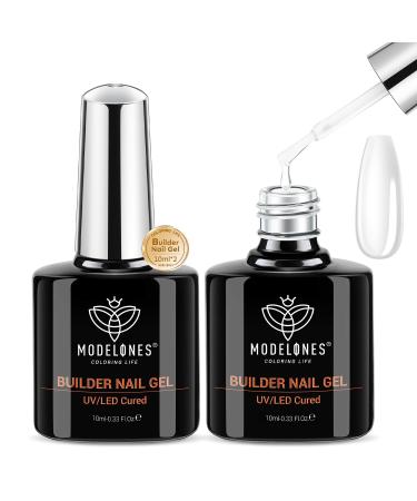 modelones Builder Nail Gel 2 Pcs Clear Gel Builder Nail Polish for Nail Thickening Nail Strengthener Apex Building Extension Gel in a Bottle 7-In-One LED Builder Nail Gel Polish 10 ml