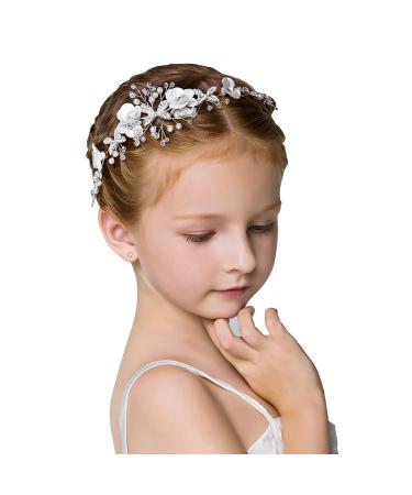 Ideal Swan Girl Headpiece Accessory  Girl Hairbands Pearl Crystal Headband Princess Wedding Bride Hair Pins Clips Tiara for Women and Girls Suitable for Shows  Children' Day (White) Style B 1 Headband
