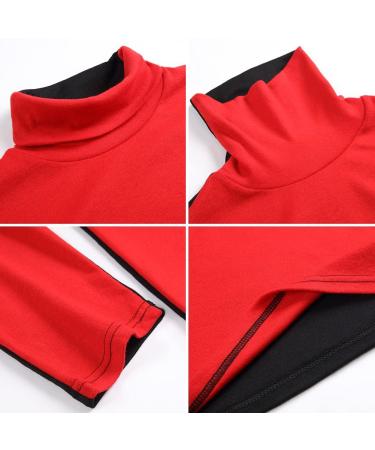Men's Slim Fit Lightweight Long Sleeve Turtleneck T-Shirt - Red & Black, Large - Buy Online on GoSupps.com