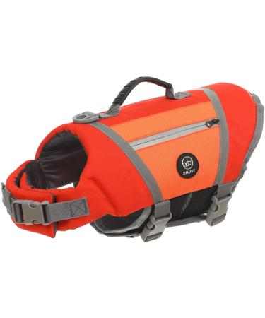 Emust dog vest light life jacket for dogs with bags stylish life jacket dog small with a rescue handle and reflective stripes for swimming boating kayaking XS Orange