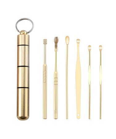2sets Ear Wax Pickers Stainless Steel Spiral Earpick Wax Remover Curette Ear Pick Cleaner Ear Spoon Care Ear Cleaning Tools (Color : Gold)