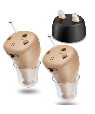 Invisible Hearing Aids,Rechargeable Hearing Aids for Seniors with Noise Cancelling,Mini Hearing Amplifiers Hearing Aid Earbuds Small Digital bronze