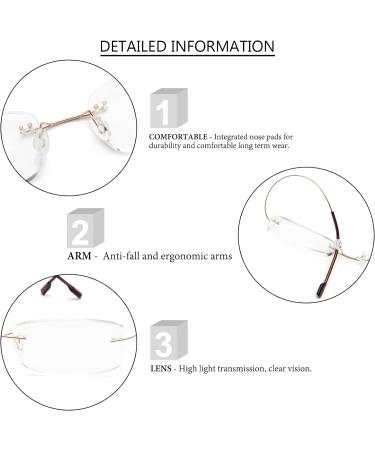 Super Light Titanium Rimless Reading Glasses for Men & Women - Gold +3.0 | International Shipping Available - Buy Online on GoSupps.com