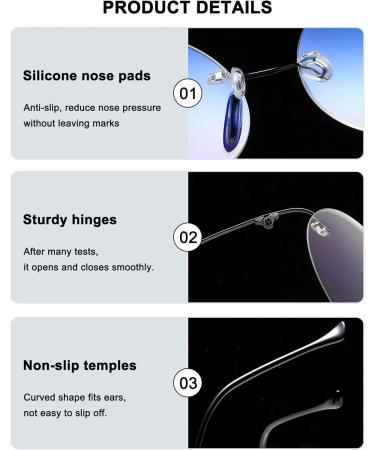 Abetos Roundless Blue Light Filter Reading Glasses for Men & Women - Lightweight Titanium Fashionable Design Flexible Hinges 3.0x Magnification - Buy Online on GoSupps.com