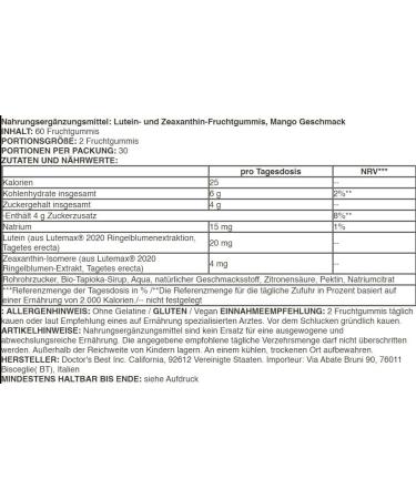 Doctor's Best Lutein & Zeaxanthin Supports Eye Health High Potency 60 Delicious Gummies Oxidative Stress Protection & Vision - Buy Online on GoSupps.com