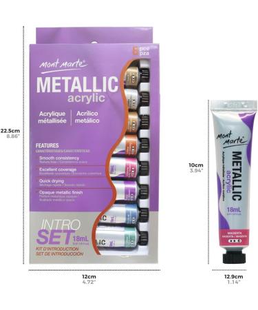 Mont Marte Metallic Acrylic Paint Set - 8 x 18ml Tubes - Opaque Metallic Finish - Lightfast Colors - Buy Online on GoSupps.com