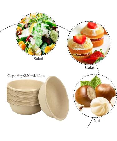 100 Pack 12oz Disposable Paper Bowls - Eco-Friendly Natural Bagasse, Heavy Duty Compostable Bowls for Parties & Catering - Buy Online on GoSupps.com