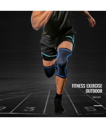 Knee Sleeve Compression Support | X-Large Blue Knee Brace for Pain Relief & Arthritis | Improved Circulation - Buy Online on GoSupps.com