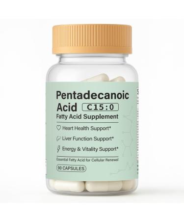 Pentadecanoic Acid C15:0 Fatty Acid Supplement - 3X Omega 3 Fish Oil Healthy Aging Supplement for Gut Health Liver Support 90 Vegan Capsules (1)