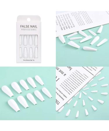 Sethexy Shiny Ballerina Long False Nails - Monochrome White Acrylic Nail Tips for Women & Girls - 20 Complete Covers - Buy Online on GoSupps.com