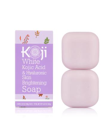 Koji White Kojic Acid & Hyaluronic Acid Skin Brightening Soap for Hydrating  Face Moisturizer  Dark Spots  Anti-Aging  Reduces the Appearance of Wrinkles with Vitamin E  Not Tested on Animals  2.82 Oz (2 Bars)