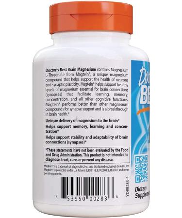 Doctor's Best Brain Magnesium with Magtein 50mg - 90 Veggie Caps for Cognitive Support - Buy Online on GoSupps.com