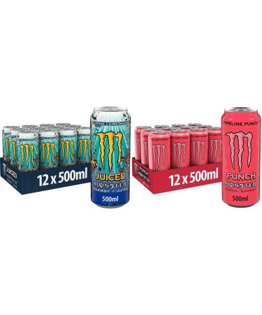 Monster Energy Juiced Aussie Style Lemonade & Pipeline Punch - Caffeine Energy Drink with a refreshing punch taste of Maracuja Orange and Guave - in practical disposable bundle with pipeline punch