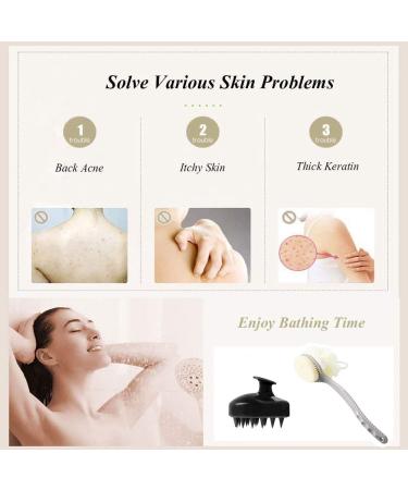 Long Handle Shower Back Scrubber with Bristle, Loofah, and Scalp Massager - Gray - Buy Online on GoSupps.com