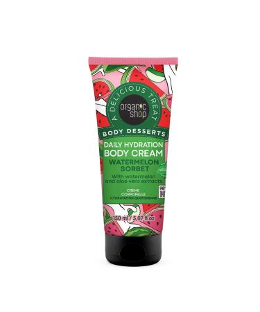 Organic Shop Watermelon & Aloe Vera Extract Deep Hydration Body Cream 100% Vegan & Organic Daily Moisturizer Body Face Hand & Foot Natural Lotion Intensive Care & Skin Hydration. 150ml