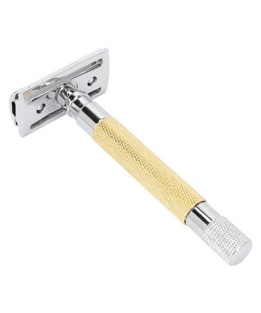 Men's Shaving Set Manual Shaver Double Edge Zinc Alloy Safety Beard Razor Washable (Gold)