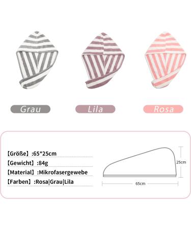 Super Absorbent Hair Turban Towel Set - 3 Pack Quick Dry Microfiber Caps for Long Curly Hair (Pink Purple Gray) Ideal for Women & Girls - Buy Online on GoSupps.com