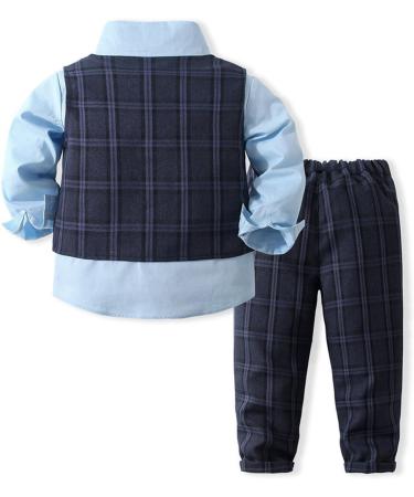 Volunboy Baby Boys Gentleman Suit 4PCS Set | Formal Waistcoat Outfit with Wedding Shirts, Vest, Bow Tie | 2-3 Years Blue - Buy Online on GoSupps.com