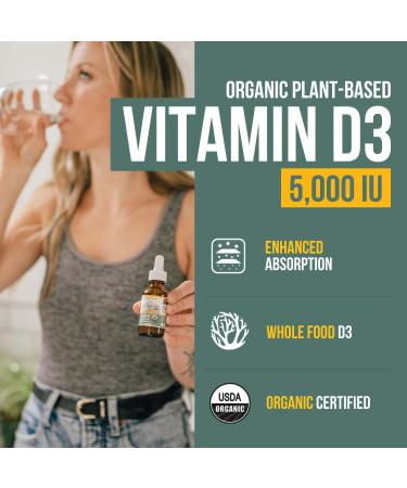 Plant-D3 Organic Vitamin D3 5000 IU Sublingual Liquid Drops - Vegan & High Absorption - 100% Plant-Based Cholecalciferol - Adjustable Dosing - 1oz Bottle - Buy Online on GoSupps.com