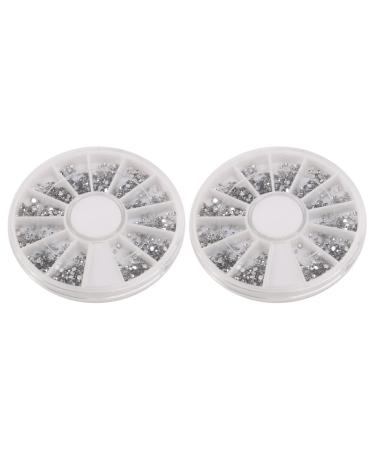 Balawin 2X Silver Rhinestones Boxes Crystal Nail Manicure Nail 1.5 MM Wheel