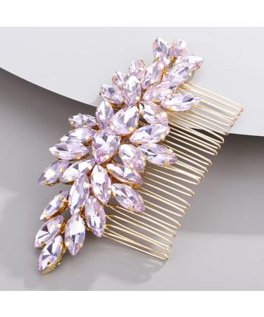 Chargances Crystal Bridal Hair Comb Lavender Wedding Rhinestonel Hair Side Comb Fashion Hair Clip Handmade Hair Accessories for Bride Wedding Prom Flower Girl Headpieces (Lavender)