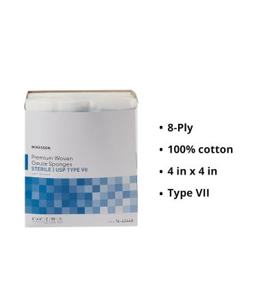 McKesson Premium Sterile 8-Ply Woven Gauze Sponges 4 x 4 Inch 100% Cotton - 100 Count - Buy Online on GoSupps.com