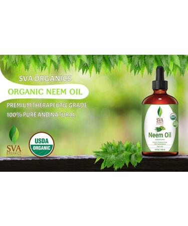 SVA Organics USDA Certified Neem Oil 4 Oz - 100% Pure, Dark & Unrefined for Skin & Hair | Strong Herbal Aroma, Ayurvedic Body Massages | Surface Hygiene, Overall Wellness - Buy Online on GoSupps.com