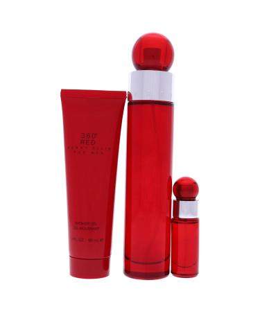 Perry Ellis 360 Red Men 3.4oz EDT Spray 7.5ml EDT Mini Spray 3oz Shower Gel 3 Pc Gift Set - Buy Online on GoSupps.com