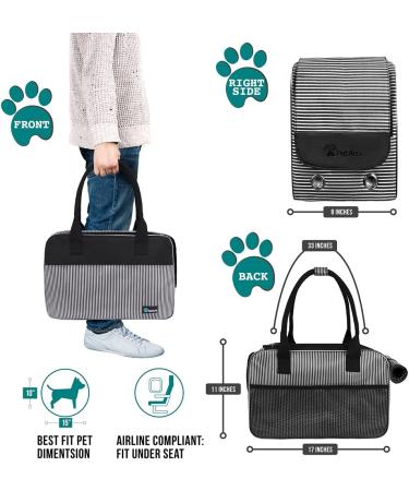 PetAmi Airline Approved Dog Purse Carrier | Soft-Sided Carrier for Small Pets | Stylish & Portable Travel Handbag | Ventilated Mesh & Sherpa Bed | Stripe Black - Buy Online on GoSupps.com