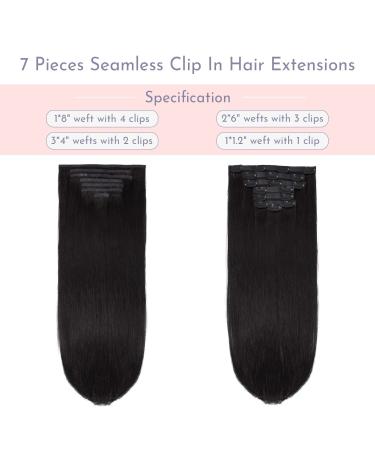Maxfull Black Seamless Clip In Human Hair Extensions - 16 Skin Weft Remy Hair, 7pcs, 115g - #1B Black - Buy Online on GoSupps.com
