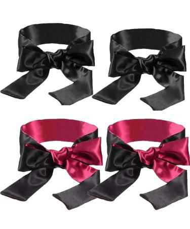 4 Piecrs Silk Satin Blindfold Eye Cover Silk Sleeping Mask Valentine Gift Blindfold Tie 150cm / 59 (Black and Black Red)