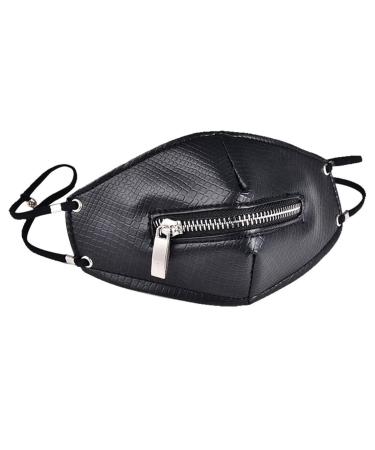 KIPETTO Black Leather Masks with Zipper Half Face Punk Masks for Rock Stage Cycling Cosplay Christmas