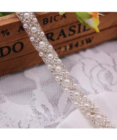 FQTANJU Elegant Wedding White Rhinestone Applique with Pearls 2yards Crystal Beaded Applique Party and Other Formal Occasions ( 1cm Wide ) - Buy Online on GoSupps.com