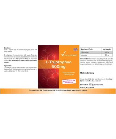 L-Tryptophan 500mg - 180 Capsules - Vegan - 6 Month Pack | Vitamintrend  - Buy Online on GoSupps.com
