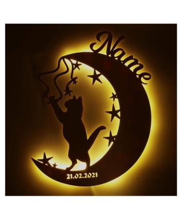 Moon cat gift I A funny pet design decoration sign with LED personalized for children and cat fans cat lovers for birthday Christmas