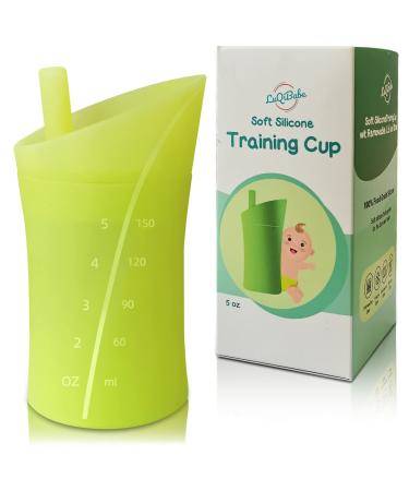 LuQiBabe Unbreakable Silicone Training Cup with Removable Lid and Straw (Kiwi Green) - Microwave and Freezer Safe BPA Free Food-Grade Silicone Water Drinking Cup