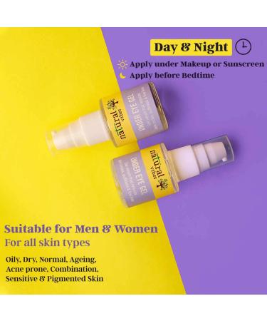 Natural Vibes Under Eye Gel Serum | Reduces Dark Circles & Puffiness | Brightens Fine Lines | Ayurvedic & Vegan | Vitamin C D E AHA & Caffeine | 20 ml for All Skin Types - Buy Online on GoSupps.com