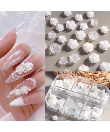 Wedding Acrylic Resin Charms Elegant Nail Art Decor Aurora 3D White Nail Rhinestones Camellia - Buy Online on GoSupps.com