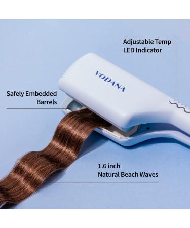 VODANA Professional Triple Flow Ceramic Hair Waver | Easy Beach Waves | Double Barrel Wave Iron for Deep Waves | 1.6 Inch Creamy Blue - Buy Online on GoSupps.com