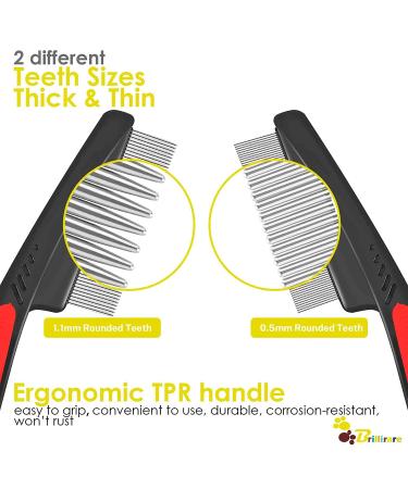 BRILLIRARE Dog Comb Kit - Stainless Steel Flea Lice Grooming Combs - Professional Pet Tear Stain Remover & Dematting Tool - Small, Medium & Large Pets - 3 Pack - Buy Online on GoSupps.com