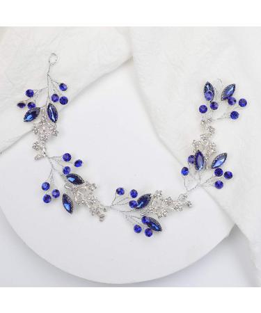 Fxmimior Blue Sapphire Rhinestone Headband | Bridal Hair Vine for Wedding Party - Buy Online on GoSupps.com