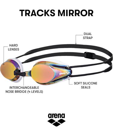 Arena Tracks Anti-Fog Competition Swimming Goggles for Adults | UV Protection Interchangeable Nose Bars & Silicone Seals | Multi-Colored Mirrored Glass - Buy Online on GoSupps.com