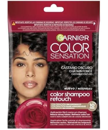 Garnier Color Shampoo Retouch Dark Brown Permanent Colouring - 100% coverage of white hair - lasts up to 4 weeks