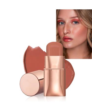 Blush Stick - Cream Blush - Waterproof Long-lasting 3-in-1 Multi-Use Blusher Contour for Lip Cheek Eye - Moisturize and Blendable Blush for Nature Look - Easy to use (Orange Shy)