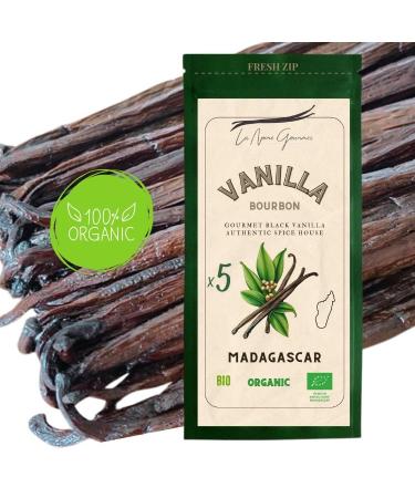 ORGANIC - 5 Organic Bourbon Vanilla Pods from Madagascar XL 17-19 CM - La Noire Gourmet: PREMIUM Quality + Fresh Zip Bag