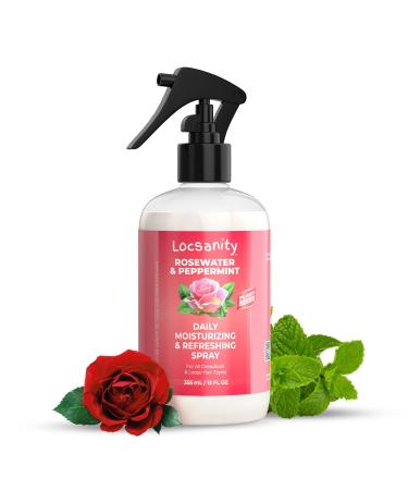 Locsanity Daily Moisturizing Refreshing Spray for Locs Dreadlocks - Rose Water and Peppermint Hair Scalp Moisturizer Dreadlock Spray - Natural Loc Care and Maintenance (12oz)