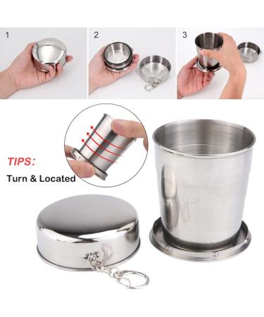 Portable Stainless Steel Collapsible Cup with Keychain - 240ML | BPA-Free Silicone | Ideal for Travel, Hiking, Camping, Picnic - Water Coffee Tea Snacks - Buy Online on GoSupps.com