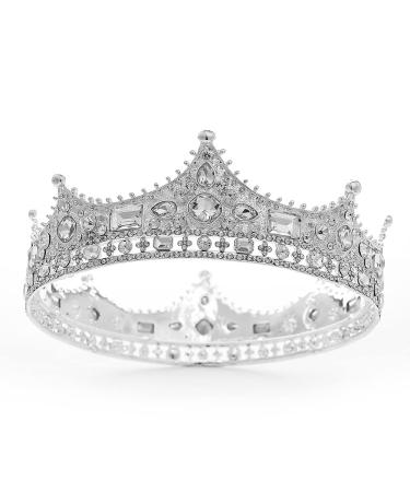 JORCEDI King Crystal Wedding Tiara Vintage Rhinestone Crown Hair Bands For Birthday Prom Pageant Party (Silver)