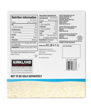 Kirkland Signature Organic Coconut Water Palm Tree No Sugar Carton Pack 9x1Litre - Buy Online on GoSupps.com