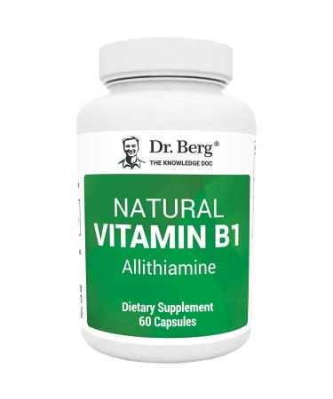 Dr. Berg's Natural Vitamin B1 - Thiamine B1 Supplement - Promotes Energy  Heart Health  Improves Memory and Mood  Normal Digestion and Blood Pressure Support - Allithiamine Vitamin B1-60 Capsules